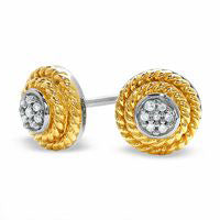 Diamond Accent Pav? Rope Stud Earrings in Yellow Rhodium Sterling Silver