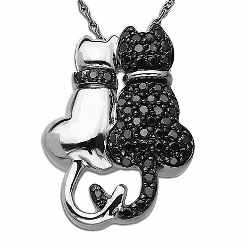 0.33 CT. T.W. Enhanced Black Natural Diamond Double Cat Pendant in Sterling Silver