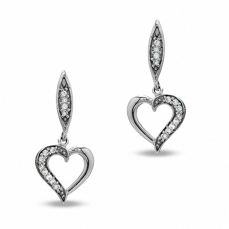 Diamond Accent Heart Dangle Earrings in 10K White Gold