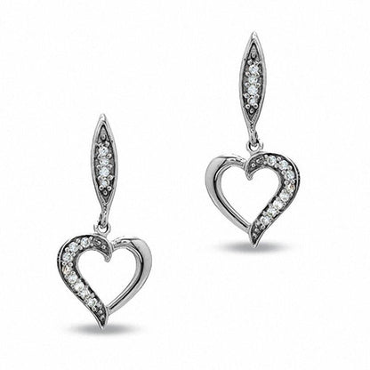 Diamond Accent Heart Dangle Earrings in 10K White Gold