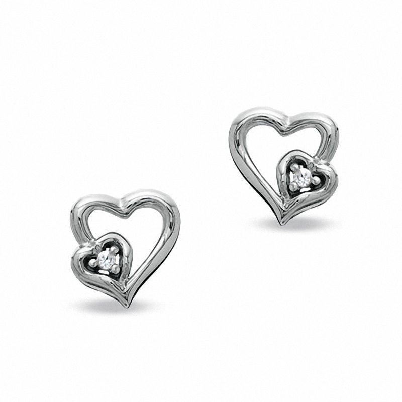 Diamond Accent Heart Outline Stud Earrings in 10K White Gold