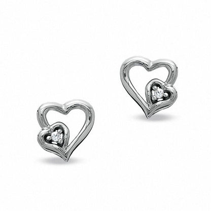 Diamond Accent Heart Outline Stud Earrings in 10K White Gold