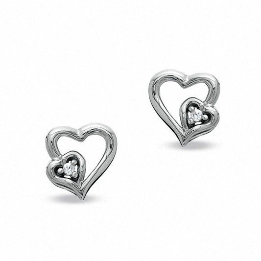 Diamond Accent Heart Outline Stud Earrings in 10K White Gold