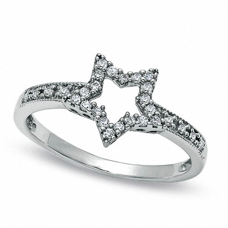0.13 CT. T.W. Natural Diamond Star Outline Ring in Sterling Silver