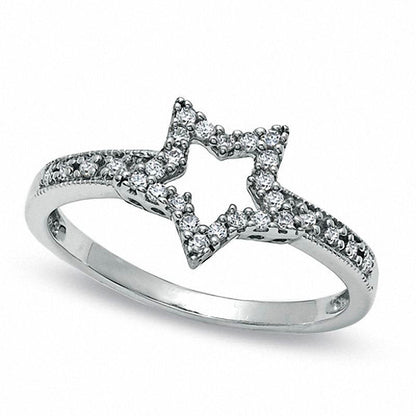 0.13 CT. T.W. Natural Diamond Star Outline Ring in Sterling Silver
