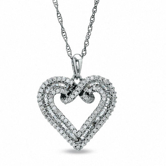 0.33 CT. T.W. Natural Diamond Pretzel Heart Pendant in Sterling Silver