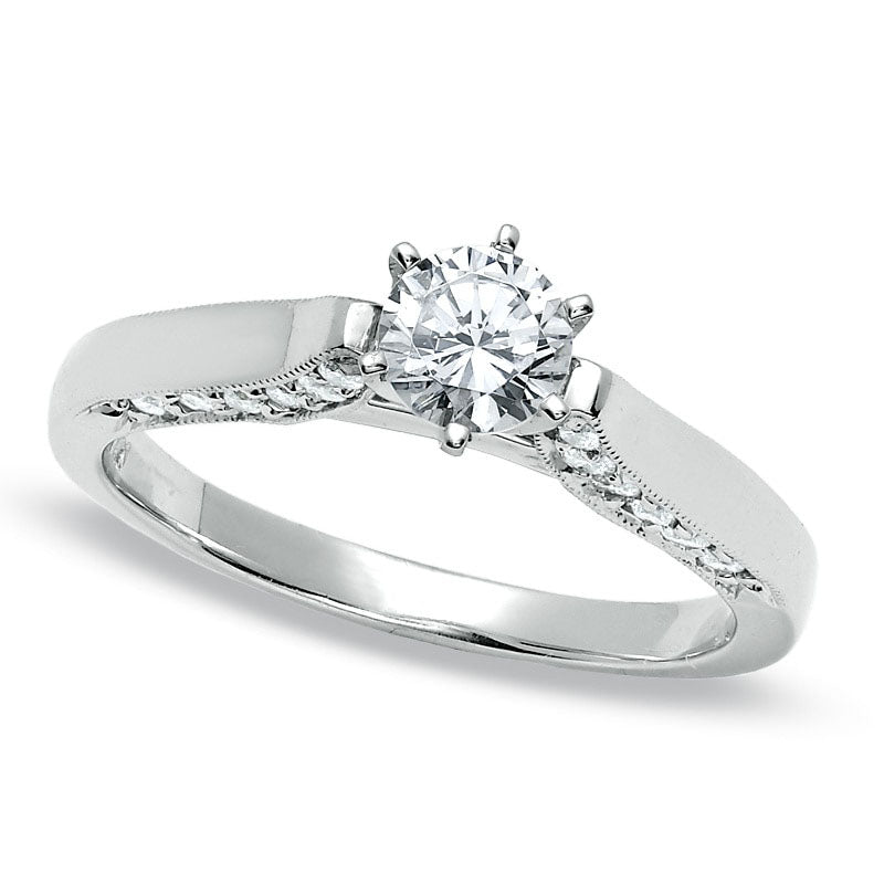 0.75 CT. T.W. Natural Diamond Milgrain Engagement Ring in Solid 14K White Gold