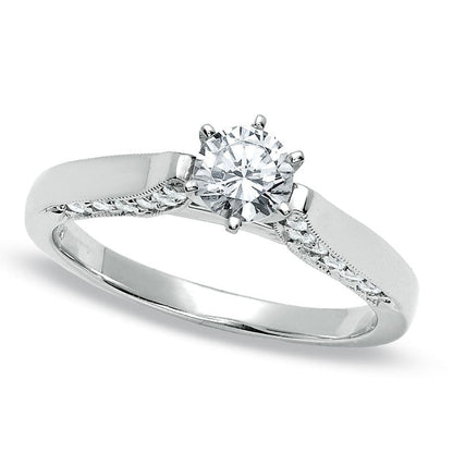 0.75 CT. T.W. Natural Diamond Milgrain Engagement Ring in Solid 14K White Gold