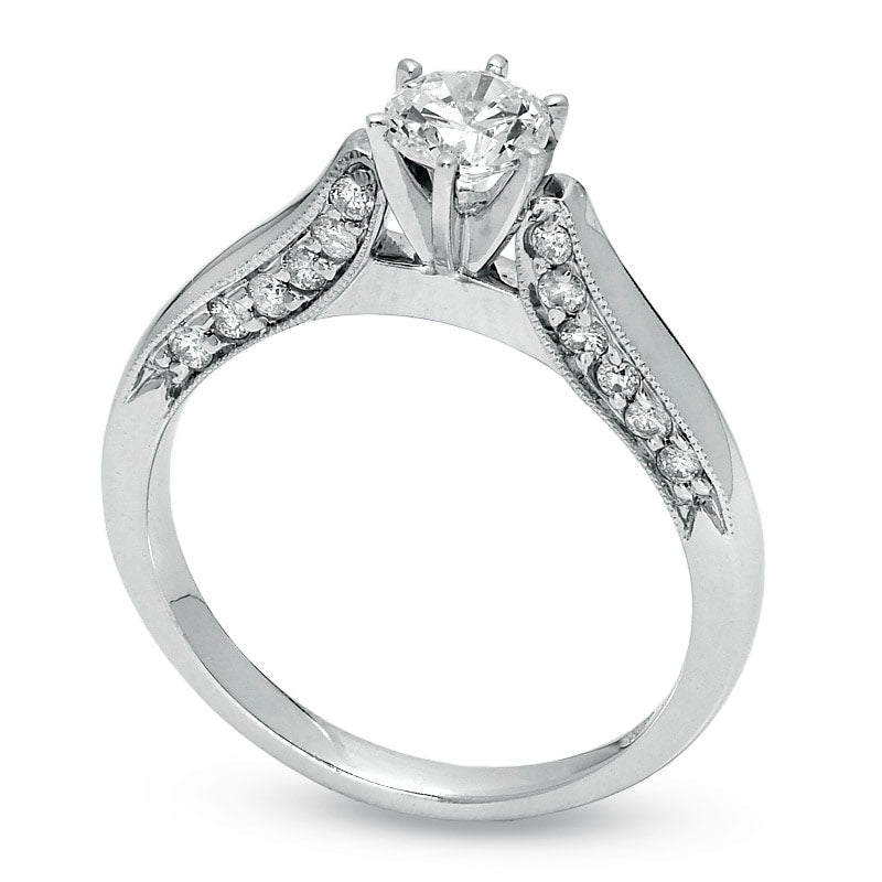 0.75 CT. T.W. Natural Diamond Milgrain Engagement Ring in Solid 14K White Gold