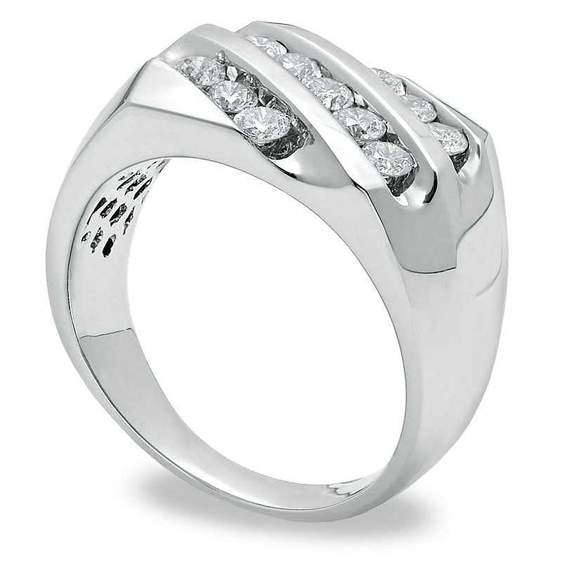 Men's 1.0 CT. T.W. Natural Diamond Slant Band in Solid 14K White Gold