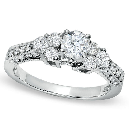 1.25 CT. T.W. Natural Diamond Three Stone Ring in Solid 14K White Gold
