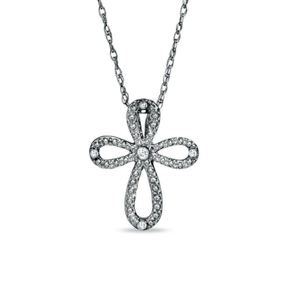 Natural Diamond Accent Loop Cross Pendant in 10K White Gold