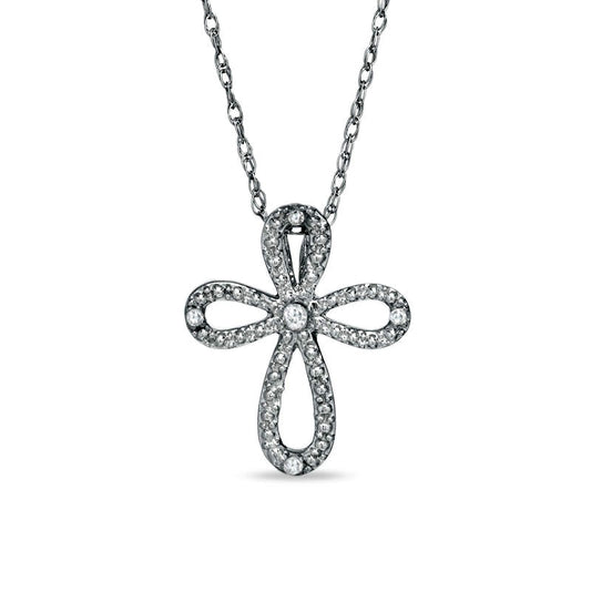 Natural Diamond Accent Loop Cross Pendant in 10K White Gold