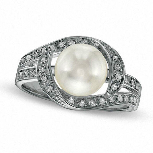 8.0 - 8.5mm Cultured Freshwater Pearl and White Topaz Bypass Ring in Sterling Silver