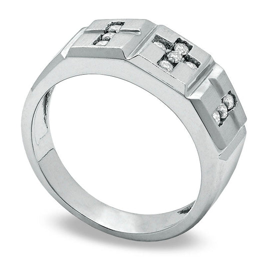 Men's 0.20 CT. T.W. Natural Diamond Triple Cross Band in Solid 10K White Gold