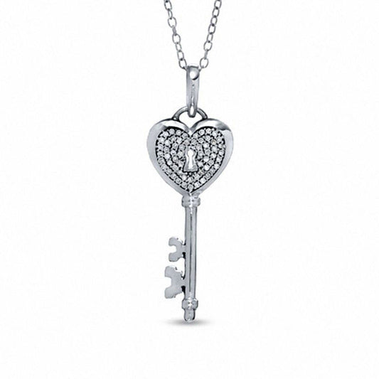 0.17 CT.T.W. Natural Diamond Heart Key Pendant in Sterling Silver