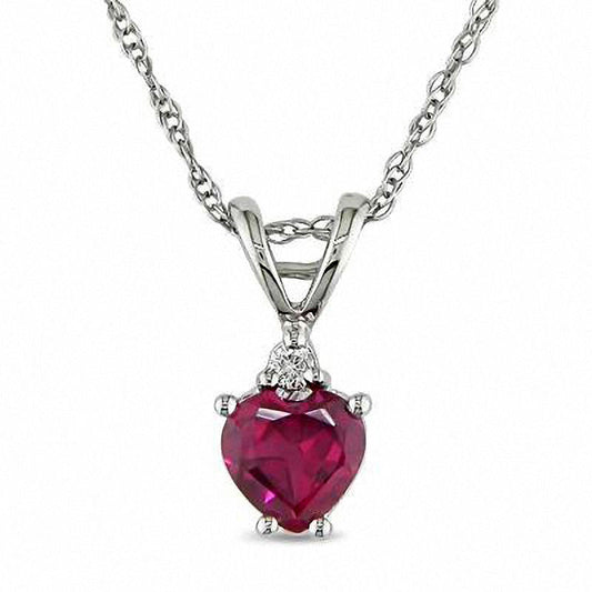 Heart-Shaped Lab-Created Ruby Pendant in 10K White Gold with Diamond Accent - 17