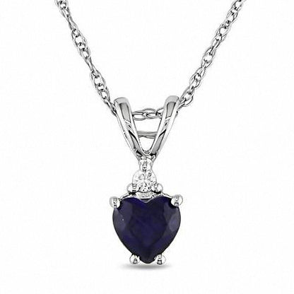 Heart-Shaped Lab-Created Blue Sapphire and Diamond Accent Pendant in 10K White Gold with Diamond Accent - 17