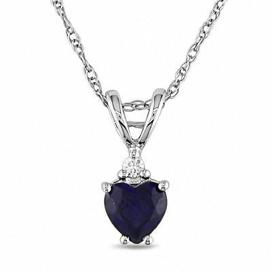 Heart-Shaped Lab-Created Blue Sapphire and Diamond Accent Pendant in 10K White Gold with Diamond Accent - 17