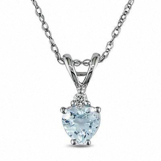 5.0mm Heart-Shaped Aquamarine Pendant in 10K White Gold with Natural Diamond Accent - 17