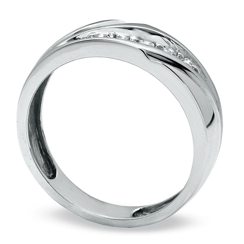 Ladies' Natural Diamond Accent Slant Band in Solid 10K White Gold