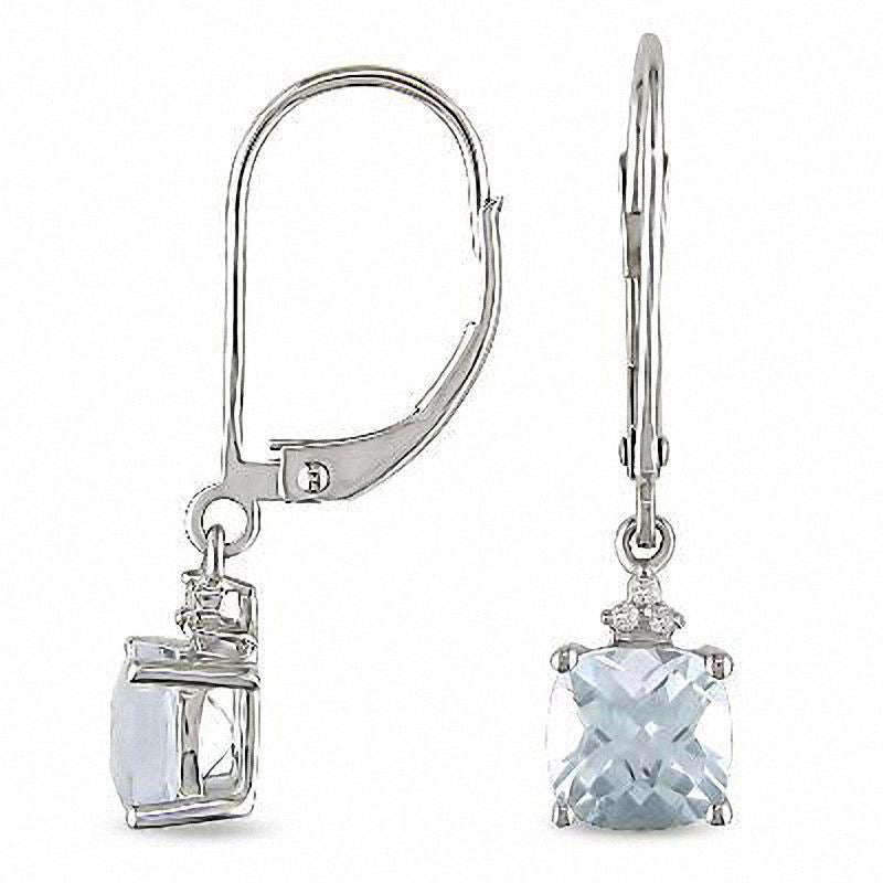 6.0mm Cushion-Cut Aquamarine Earrings in 10K White Gold with Diamond Accents