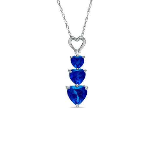 Heart-Shaped Lab-Created Blue Sapphire and Diamond Accent Three Heart Pendant in 10K White Gold