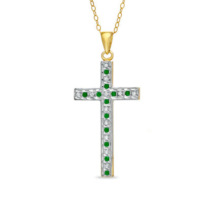 Emerald Gemstone FascinationÖ and Natural Diamond FascinationÖ Cross Pendant in Sterling Silver with 18K Gold Plating