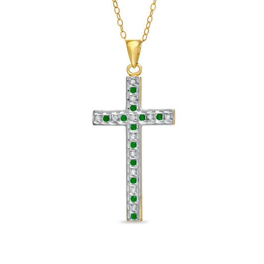 Emerald Gemstone FascinationÖ and Natural Diamond FascinationÖ Cross Pendant in Sterling Silver with 18K Gold Plating