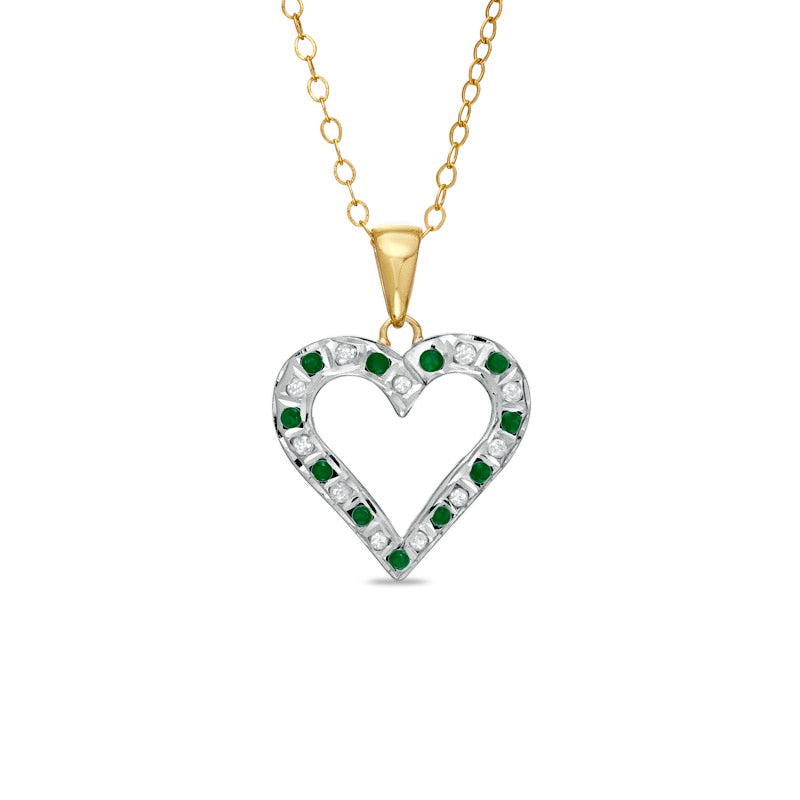 Emerald Gemstone FascinationÖ and Natural Diamond FascinationÖ Heart Pendant in Sterling Silver with 18K Gold Plating