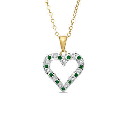 Emerald Gemstone FascinationÖ and Natural Diamond FascinationÖ Heart Pendant in Sterling Silver with 18K Gold Plating