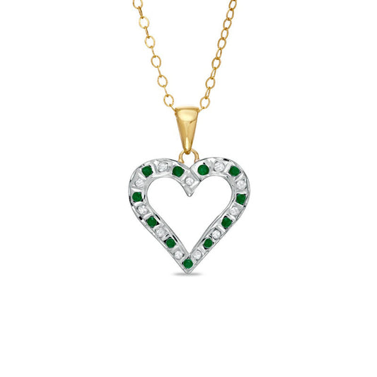 Emerald Gemstone FascinationÖ and Natural Diamond FascinationÖ Heart Pendant in Sterling Silver with 18K Gold Plating