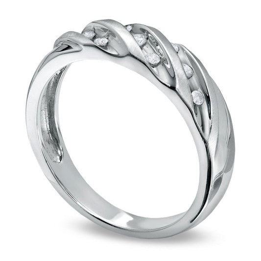 Ladies' 0.10 CT. T.W. Natural Diamond Slant Wedding Band in Solid 10K White Gold