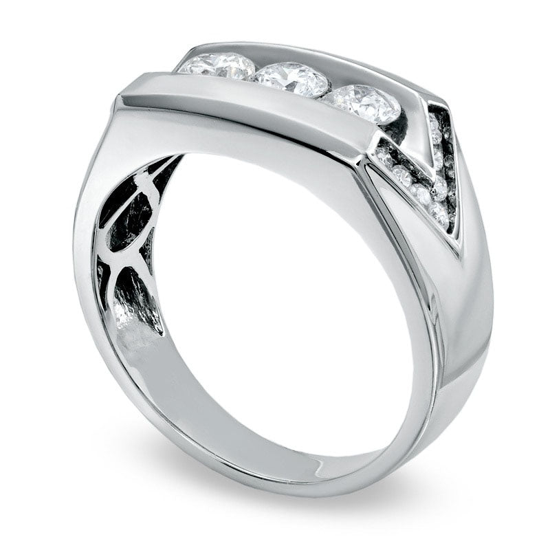 Men's 1.0 CT. T.W. Natural Diamond Three-Stone Band in Solid 14K White Gold