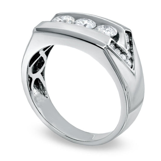 Men's 1.0 CT. T.W. Natural Diamond Three-Stone Band in Solid 14K White Gold