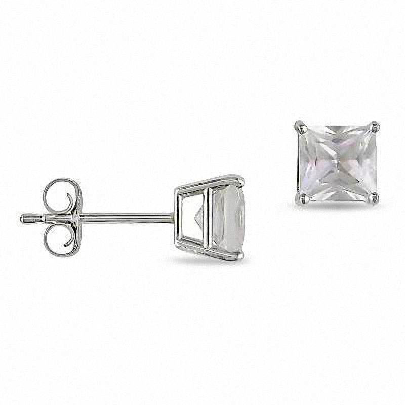 3.5mm Princess-Cut Lab-Created White Sapphire Stud Earrings in 10K White Gold