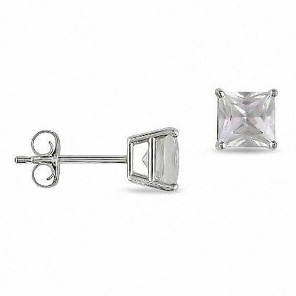3.5mm Princess-Cut Lab-Created White Sapphire Stud Earrings in 10K White Gold