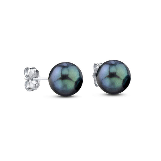 6.0 - 6.5mm Dyed Black Cultured Akoya Pearl Stud Earrings in 14K White Gold
