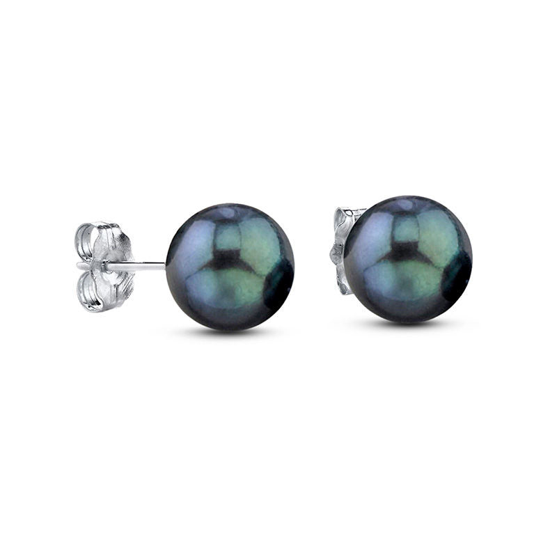 7.0 - 7.5mm Dyed Black Cultured Akoya Pearl Stud Earrings in 14K White Gold