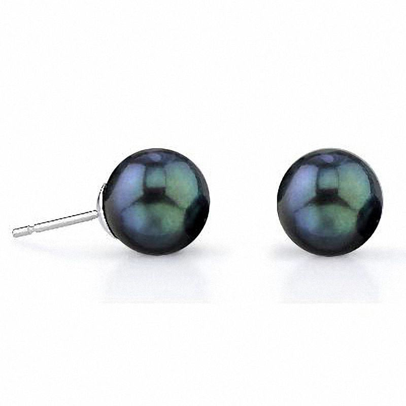 8.0 - 8.5mm Dyed Black Cultured Akoya Pearl Stud Earrings in 14K White Gold