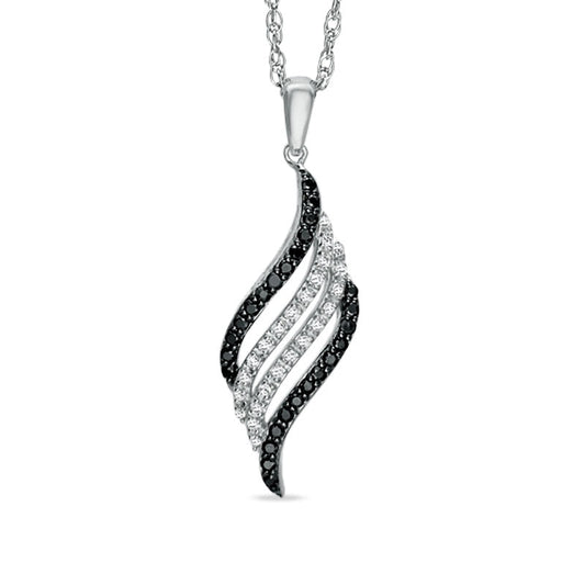 0.2 CT. T.W. Enhanced Black and White Natural Diamond Swirl Pendant in Sterling Silver