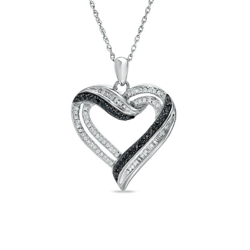 0.5 CT. T.W. Enhanced Black and White Natural Diamond Heart Pendant in Sterling Silver