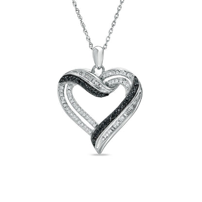 0.5 CT. T.W. Enhanced Black and White Natural Diamond Heart Pendant in Sterling Silver