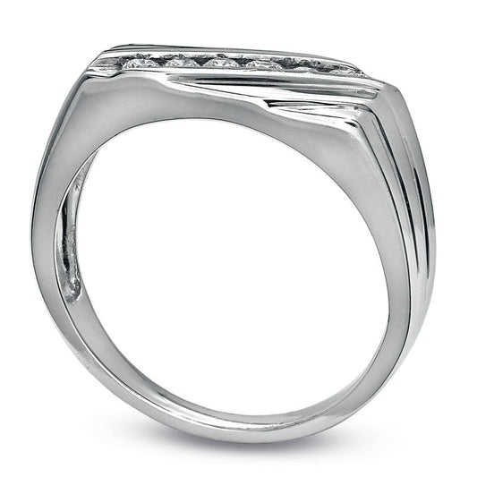 Men's 0.25 CT. T.W. Natural Diamond Slant Band in Solid 10K White Gold