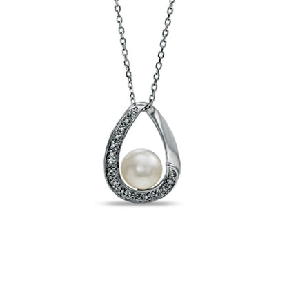 8.0mm Cultured Freshwater Pearl and Natural Diamond Accent Loop Pendant in Sterling Silver