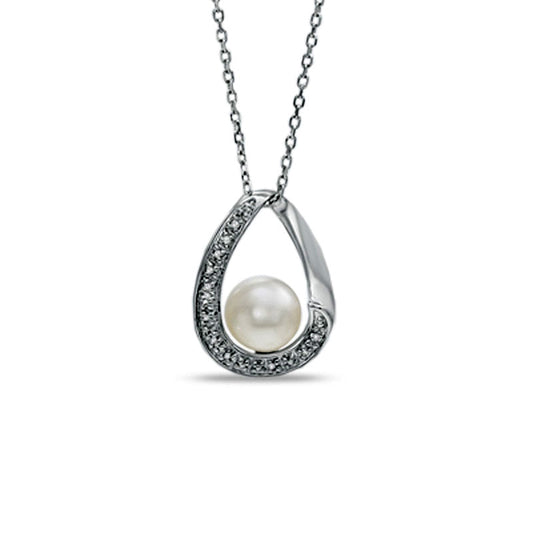8.0mm Cultured Freshwater Pearl and Natural Diamond Accent Loop Pendant in Sterling Silver