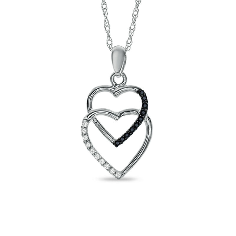 Enhanced Black and White Natural Diamond Accent Linked Heart Pendant in Sterling Silver