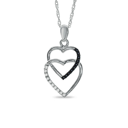 Enhanced Black and White Natural Diamond Accent Linked Heart Pendant in Sterling Silver