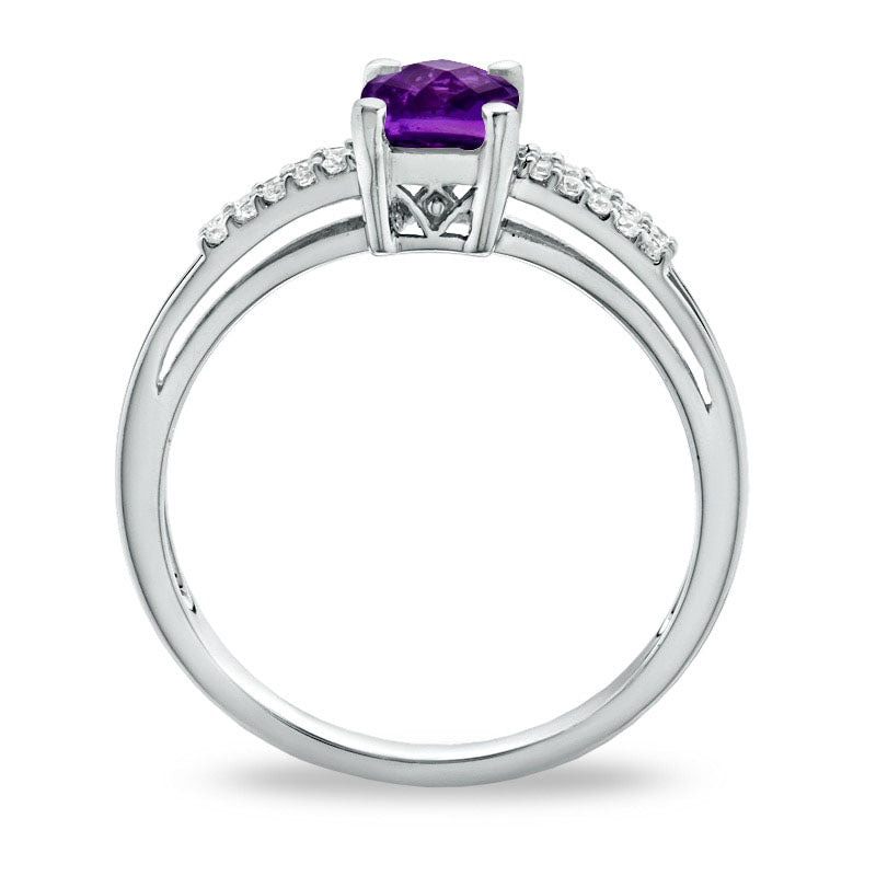 Cushion-Cut Amethyst and White Topaz Accent Ring in Sterling Silver