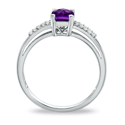 Cushion-Cut Amethyst and White Topaz Accent Ring in Sterling Silver